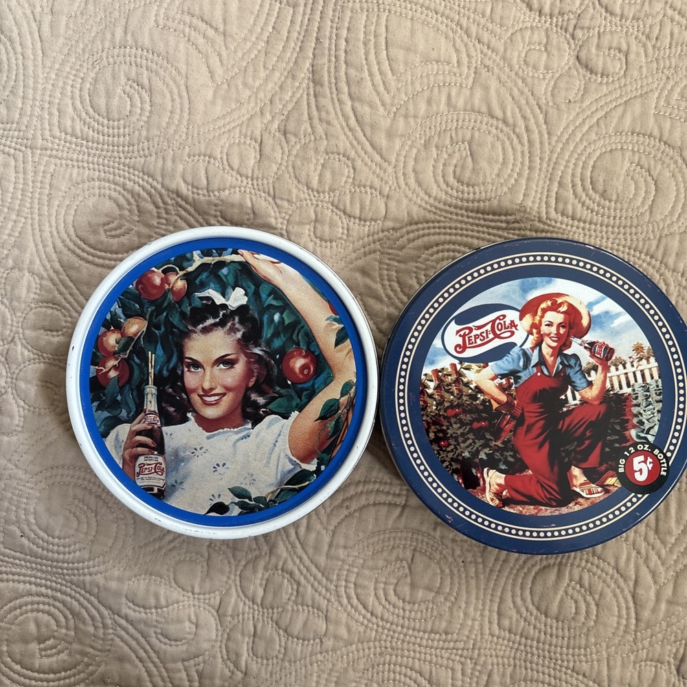 Vintage Pepsi-Cola Advertising Tins Very Good Condition Lot Of 2